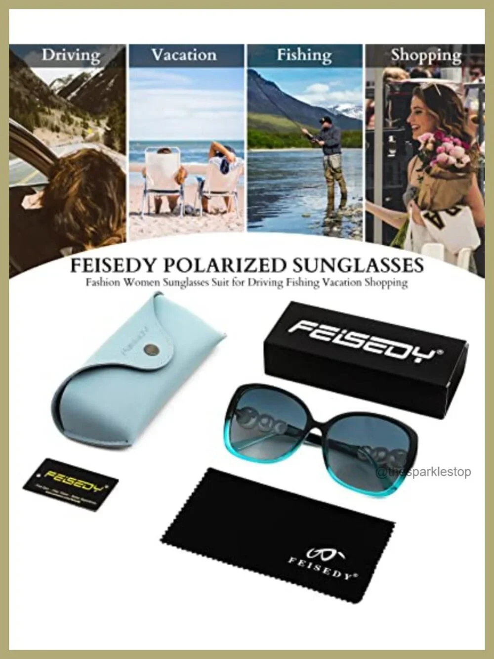 Oversized Square Frame Sunglasses with Pearl Crystal Inlays Polarized UV